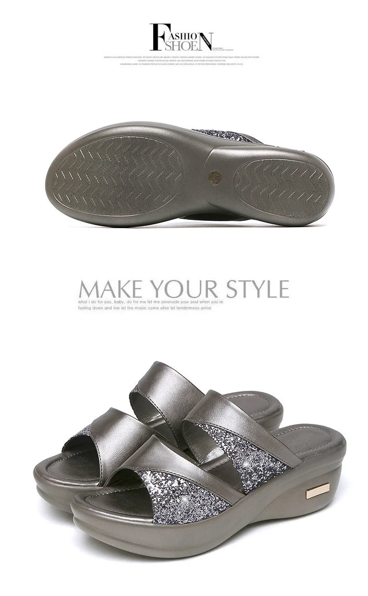Sandals Woman Summer Gold Open Toe Sandal Dress Shoes Womens High Heels Sandals Platform Wedges Heeled Pumps Ladies Shoes