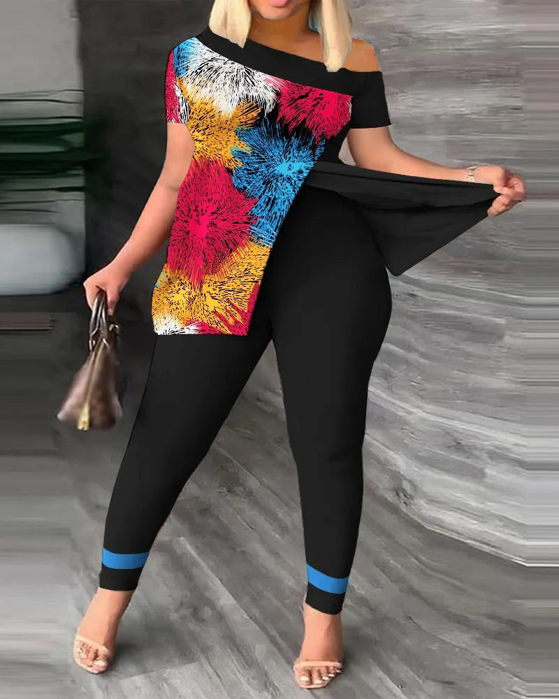 Spring Summer Printing Fashion New Suit 2-piece set Women