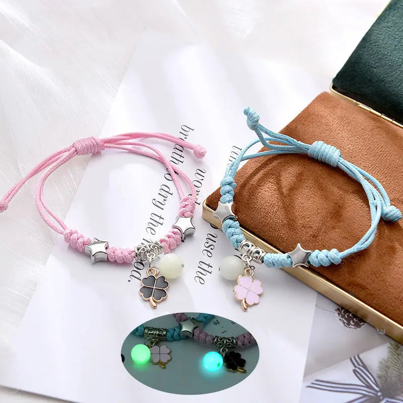 Fashion Luminous Beads Star Couple Bracelets For Women Men Charm Cat Flower Heart Key Lock Cross Matching Bracelets Bff Jewelry