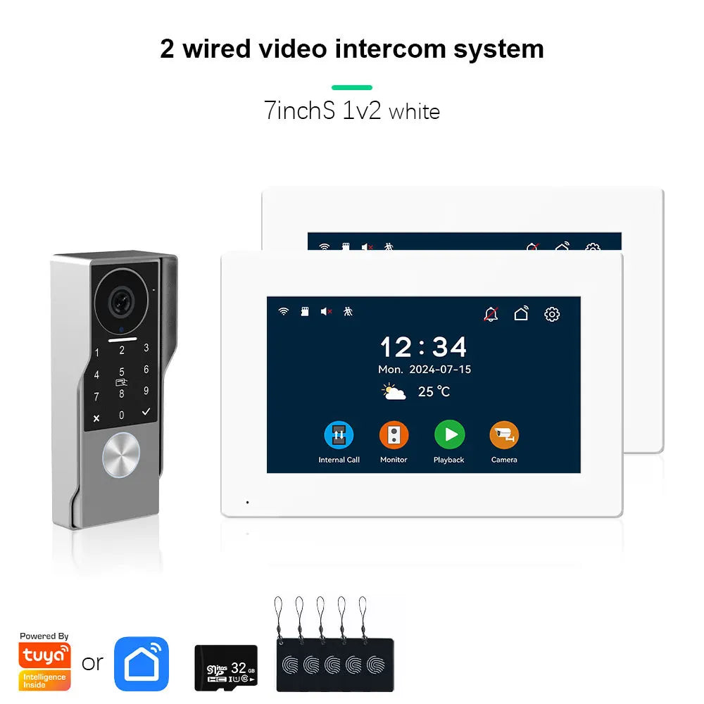 ANJIELO 2-Wire Video Door Phone with TUYA App IC Card PIN Unlock 24 IP Camera Support Smart Video Intercom System for Home 1080P