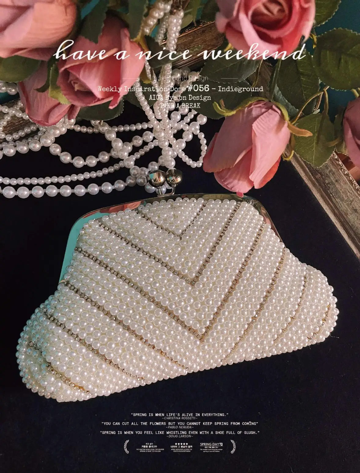 Lost in Vintage Womens Party Luxury Handbag Bags Designer Pearl Diamonds Evening Clutch Crossbody &Shoulder OL Formal Purse