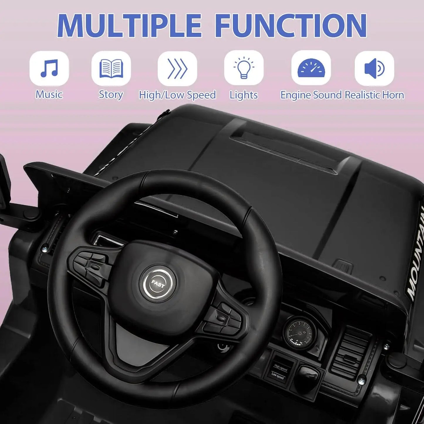 12V Children's Electric Car, Car with 2.4 G Remote Control, Children's Electric Car with Bluetooth, Music, Horns and Headlights