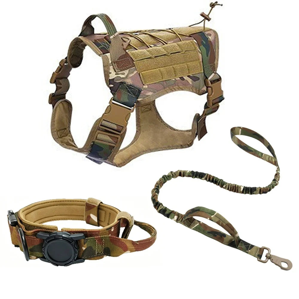 Adjustable Tactical Dog Collar Leash Harness for Medium Large Dogs Pet Accessories Durable Training Gear for German Shepherds