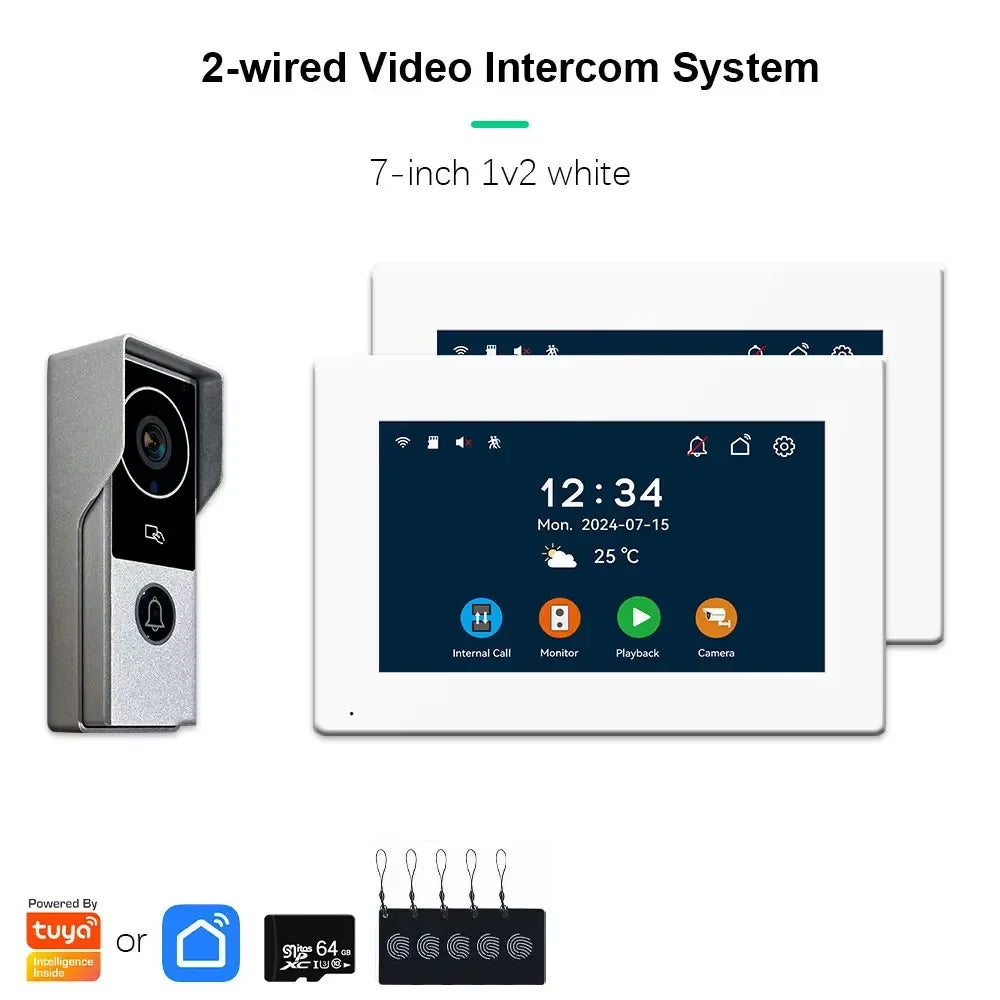 ANJIELO 2‑Wire Video Intercom Doorbell System 1080P Visiophone for Home Metal Door Phone,Support IP Camera,Tuya Smart Security V