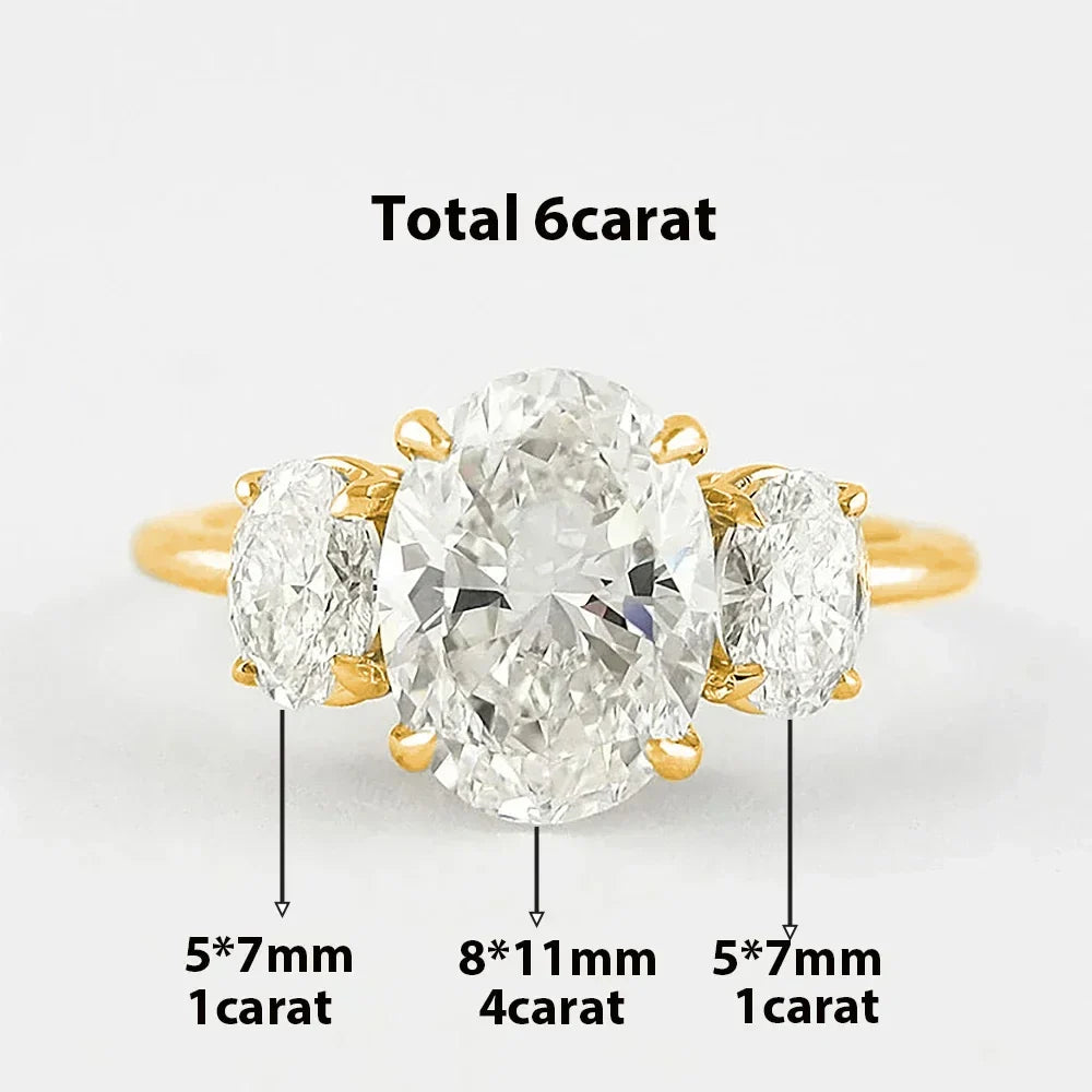 3/6cttw Real Moissanite Engagement Ring with Certificate 3-Stone Oval