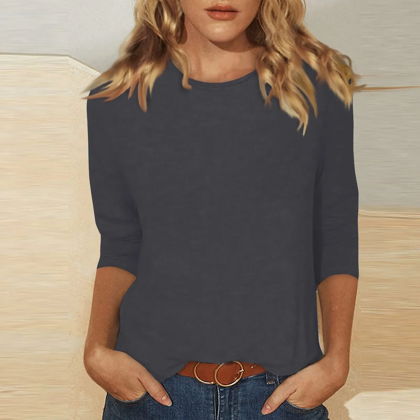 Summer Women's Tops 3/4 Sleeve Fashion Crewneck Cute Shirts Casual Print Tops Casual Outfits T Shirt