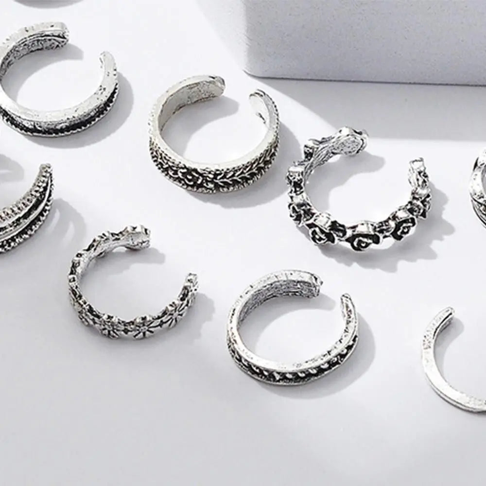 12pcs/Set Kpop Jewelry Open Heart Shape White Copper Alloy Toe Rings Foot Ring Set Korean Style Accessories Women Accessories