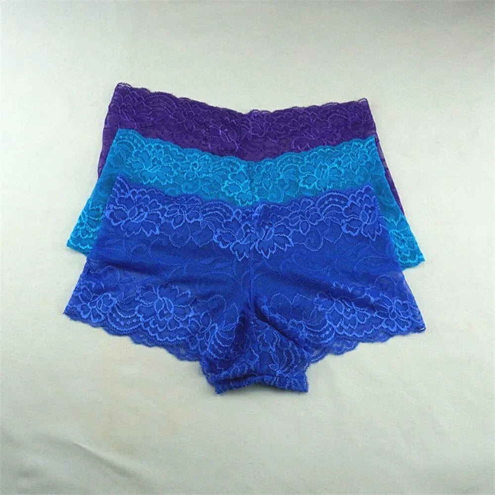 3pcs M-XXL Female Boxers Underwear Silk Boyshorts Women Transparent Panties Shorts Ladies Perspective Lingerie