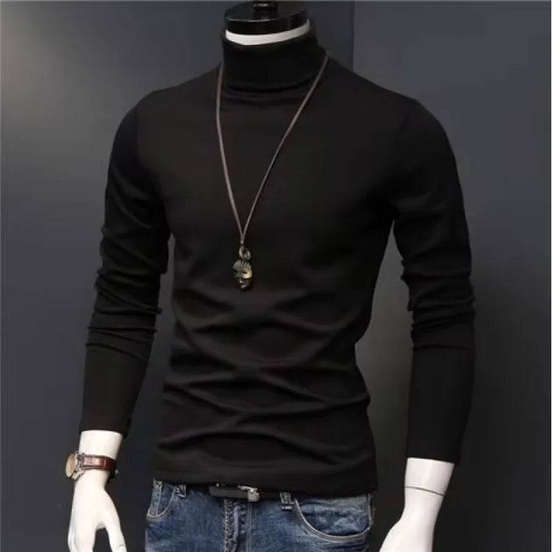 Men Turtleneck T-Shirts Casual High Collar Long Sleeve Plus Size Tees.