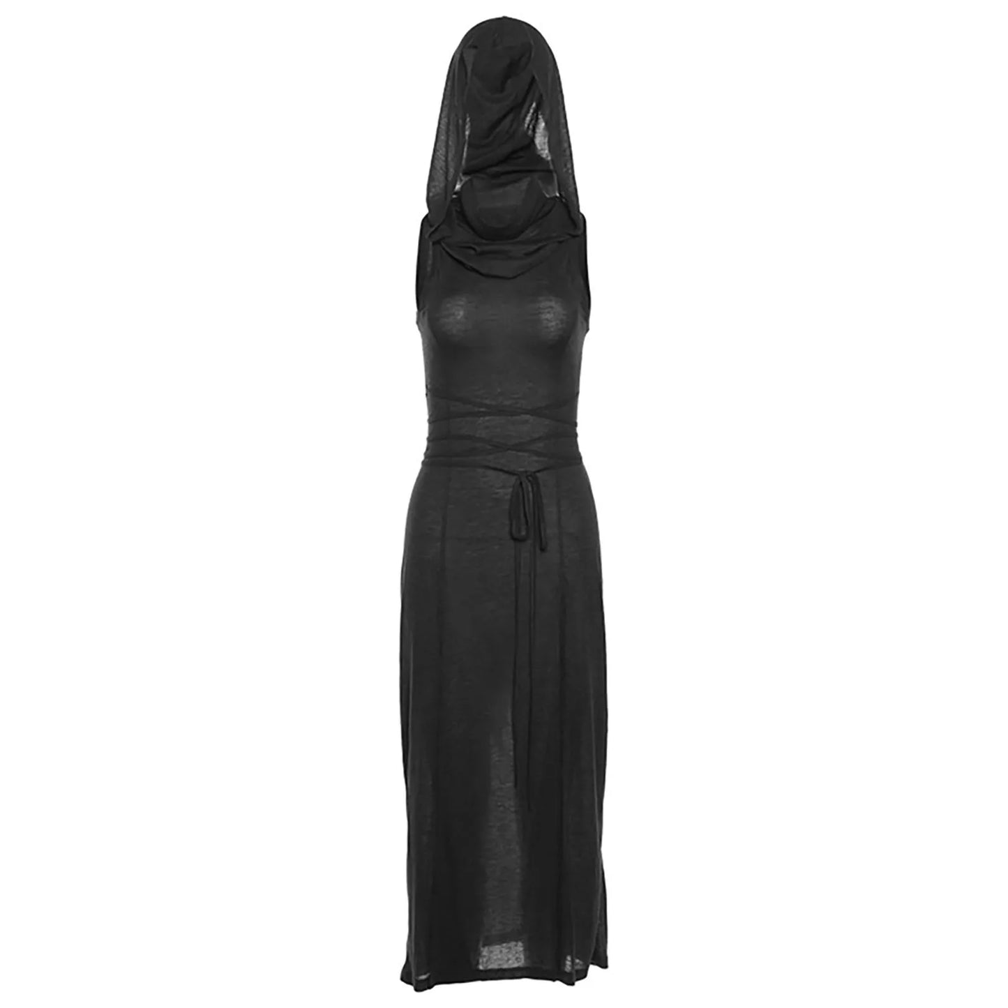Women's Summer Fashion Dresses Personality New Hooded Loose Solid Color High Split Sexy Bandage Dress Goth Cosplay Sundresses