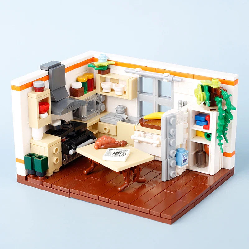 City Creative Coffee Shop Kitchen Dog Car Figures Building Blocks Gas Station Pizza Oven Food MOC Mini Model Bricks Kid Toy Gift
