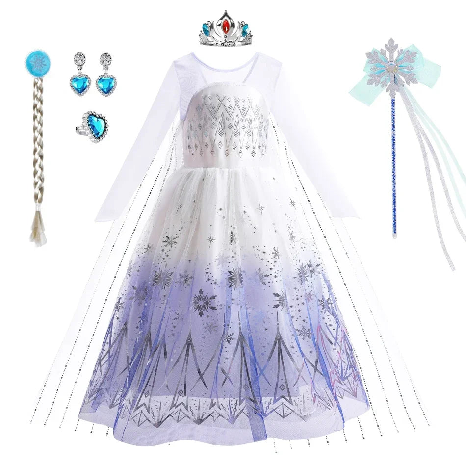 White Elsa Dress for Girls Children Princess Fancy Costume Party Carnival Dress Up for Girl Christmas Birthday Cosplay