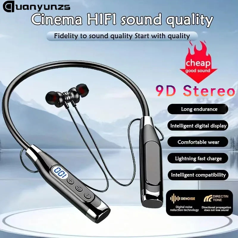True Stereo Wireless Headphones Bluetooth Neckband Earphones Neckband Magnetic Earbuds LED Display Sports Headset Noise Cancel