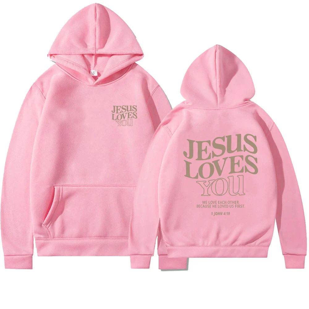 Jesus Loves You Print Hoodies for Women's Y2K Clothes Long Sleeve Fun Graphic Hooded Sweatshirts 2023 Fall Winter Pullover Tops