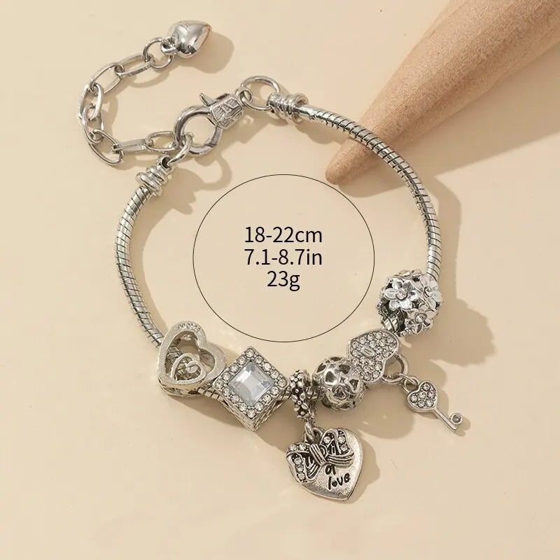 1PC Women's Fashion Multi Element Beaded Love Pan Family Bracelet Jewelry Accessories Daily Party Holiday Gift -005