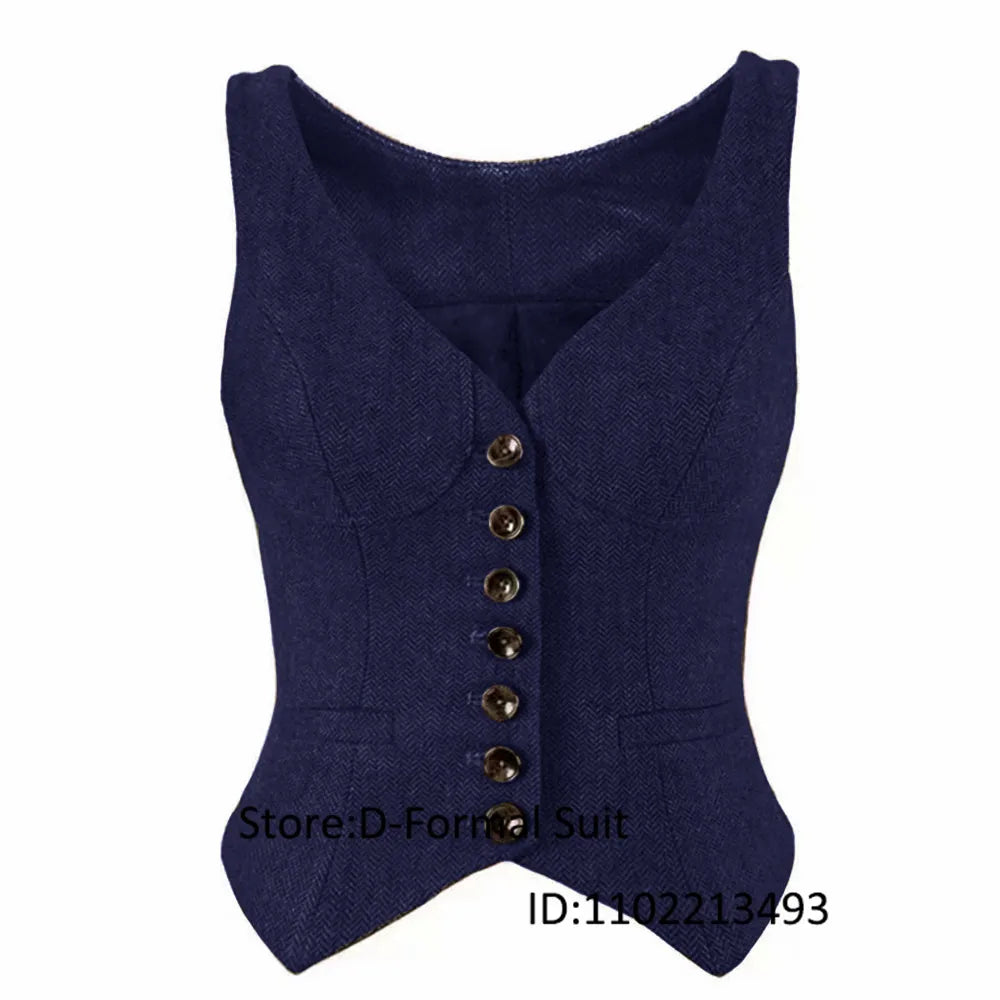 Herringbone Women Sleeveless V-Neck Slim Fit Vintage Wool Jacket Casual Summer Knit Vest By Women's Sports Suit New Outerwear