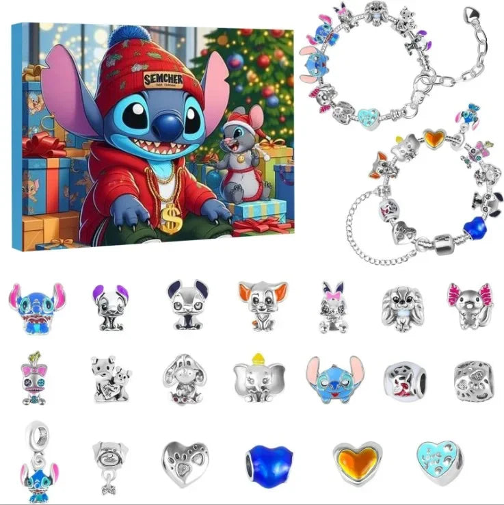 Disney Lilo&Stitch Mickey Christmas Advent Calendar Random Box 24 Days Xmas Countdown Calendar DIY Bracelet Making Kit Gift