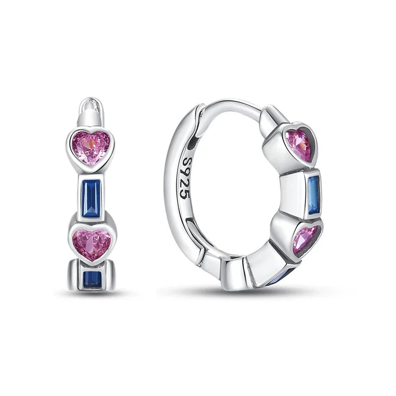 Romantic Heart Shapen Girl Earrings 925 Silver Rainbow Heart Hoop Earring Silver Jewelry Gift
