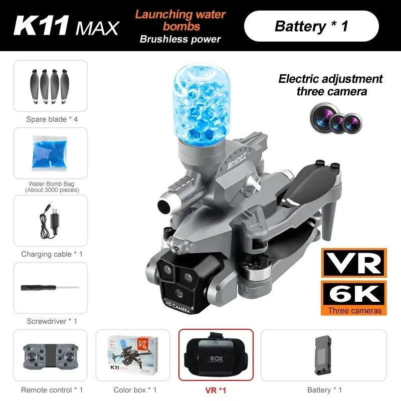 K11Max Rc Professional Drone three Camera Water Bomb Drone Aerial Vehicle 8K HD Opticals Flow Aerials Security Monitoring Drones