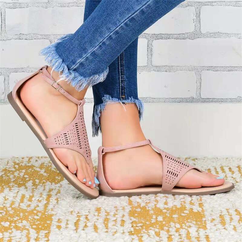 Summer New Open Toe Sandals Sexy Hollow Flats Retro Buckle Casual Flip-Flops Gladiator Sandalias De Mujer Plus Size 35~43