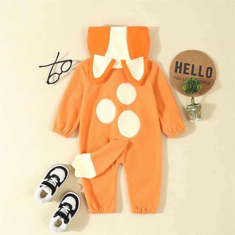 Cartoon Blue Orange Dog Costume For Toddler Baby Boys Girls Halloween Costume Hooded Ear Tail Jumpsuit