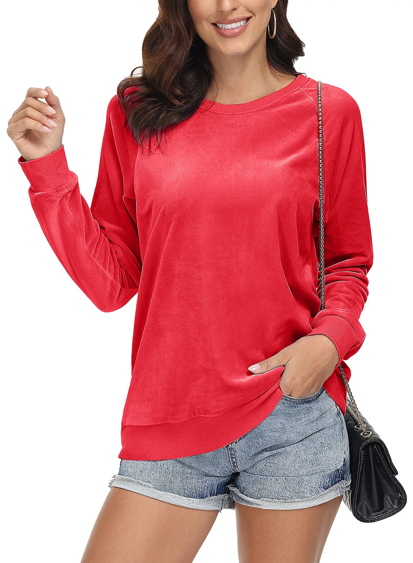 TACVASEN Spring Lightweight Crew Neck Pullover Womens Casual Soft Fuzzy Sweatshirts Warm Hoodies Sweet Streetwear Sports Tops