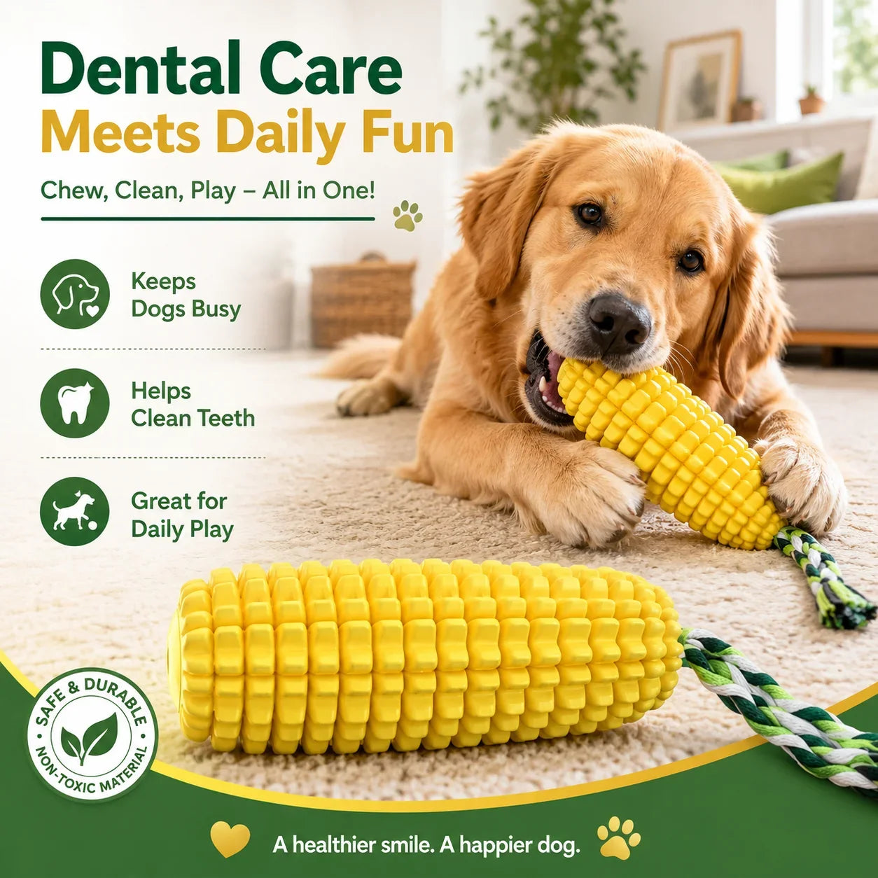 Corn Shaped Interactive Dog Toy for Aggressive Chewers Dental Health Teeth Cleaning Brushing Stick Non-Toxic Chew Toy Puzzle Pet Supply