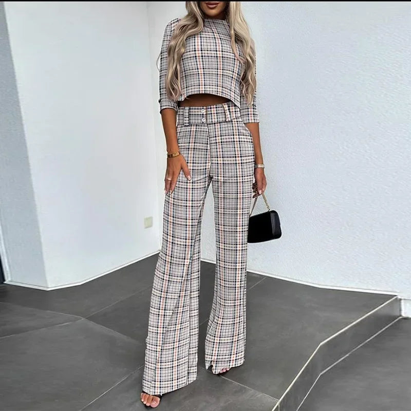 Autumn Winter New Arrivals Women's Clothing Fashion Temperament Pure Color Slim Waist Wide Leg Leisure Two-Piece Set