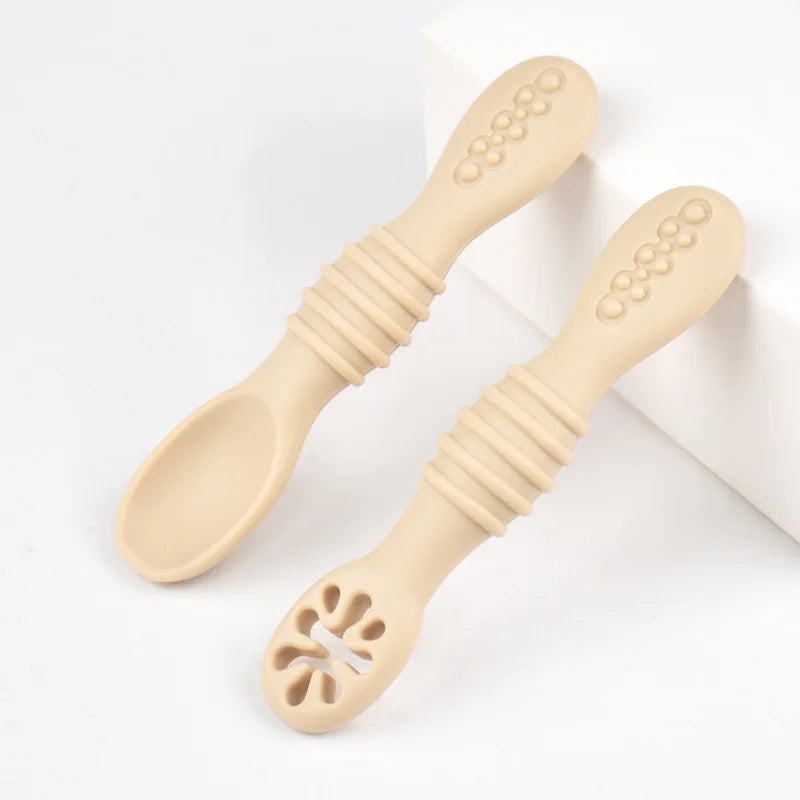 Baby Silicone Grinding Training Spoon Baby Feeding Complementary Food Rice Paste Double Headed Soft Spoon Sticky Licking Rod