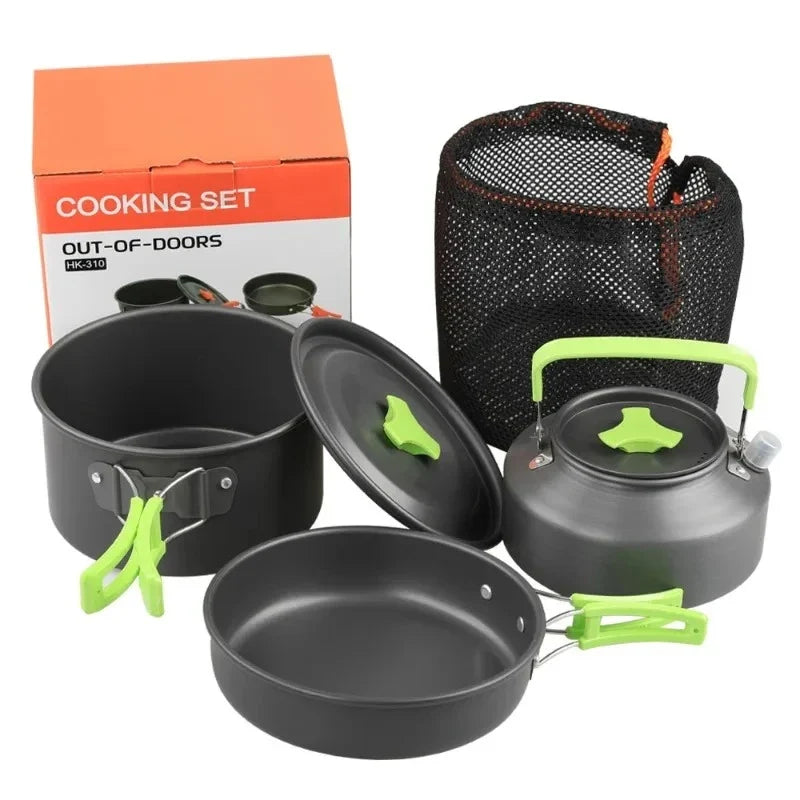 Camping Cooking Set, Outdoor Kitchenware Set, Aluminum Portable Tableware Kitchenware POTS Bowls Kettles Hiking Picnic Equipment