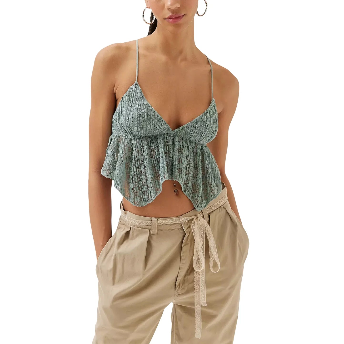 Women Lace Camisoles Spaghetti Straps Tie-Up V-Neck Sleeveless Sling Tank Tops Vests Women's Crop Tops Y2k Summer Camis
