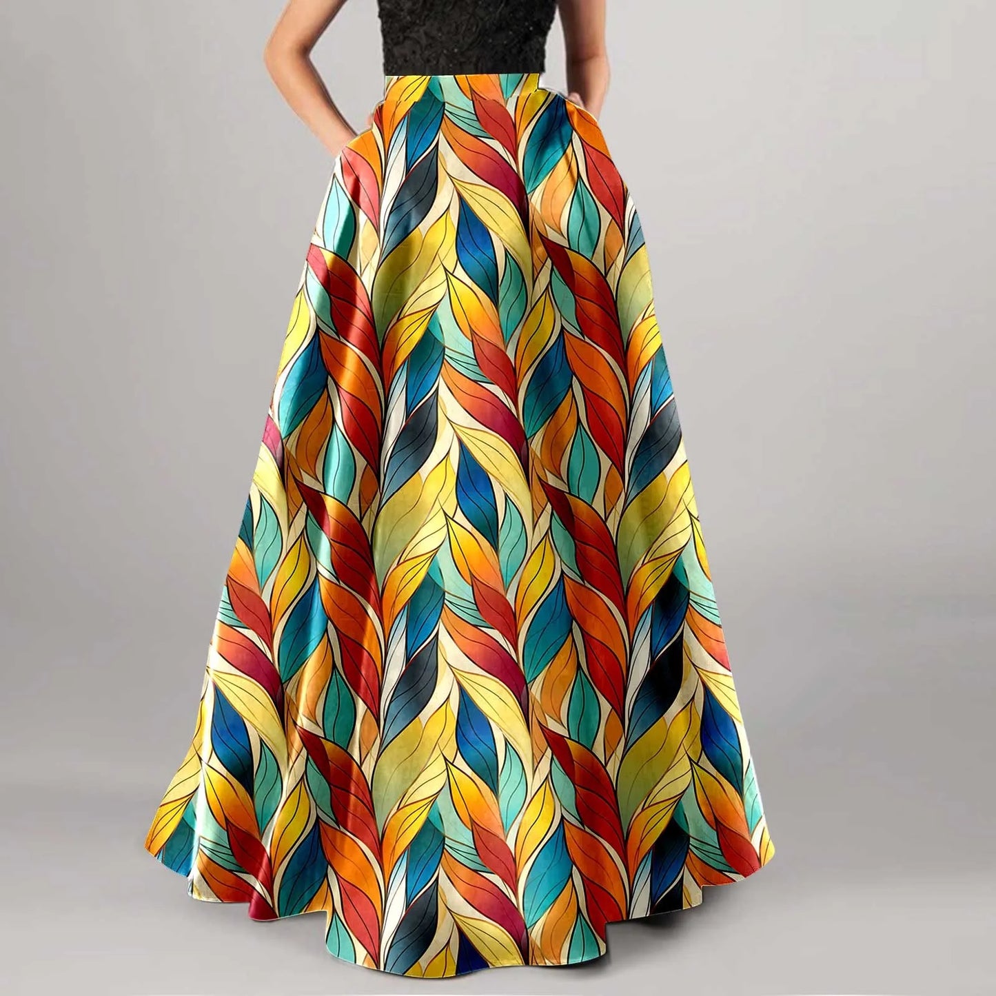 Bohemian Skirts For Women High Waisted Beach Maxi Skirt Wth Pockets Boho Floral Print Skirts Summer A Line Flowy Skirt 롱스커트