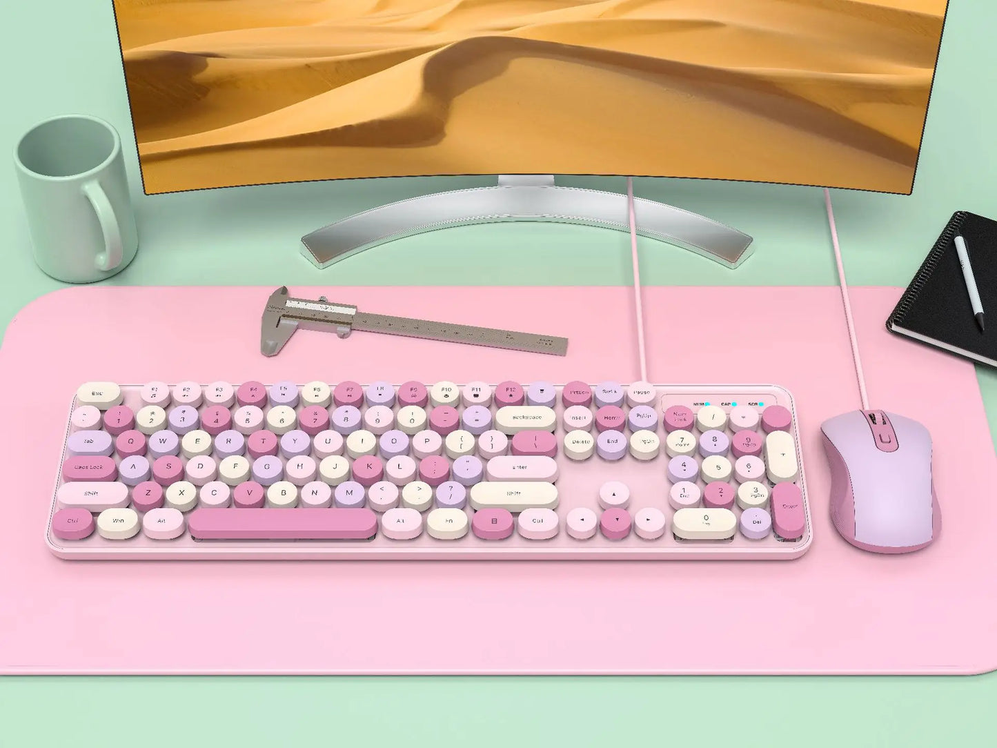 Wireless Keyboard Mouse Set High-Looking Girl Silent Office retro Cute Pink