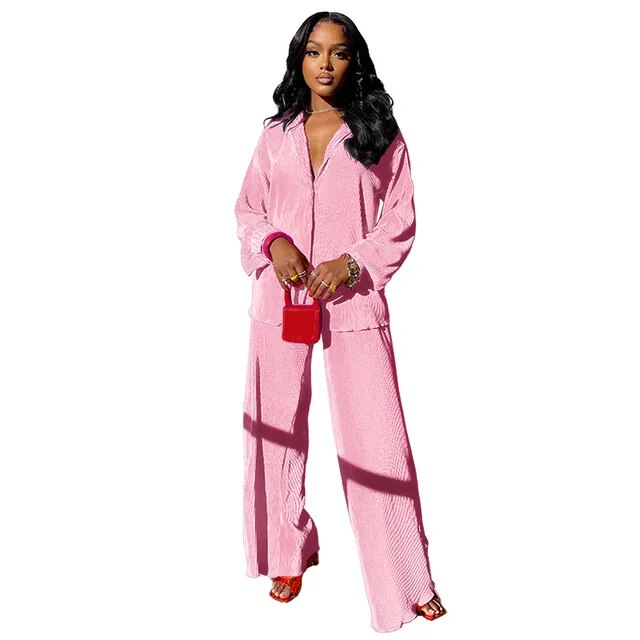 Women's Orange Long Sleeve Shirt Suit, Chiffon Tops, Wide Leg Pant, Sexy 2-Piece Set, Street Sweatsuit, Fitness Pit Strip Jacket