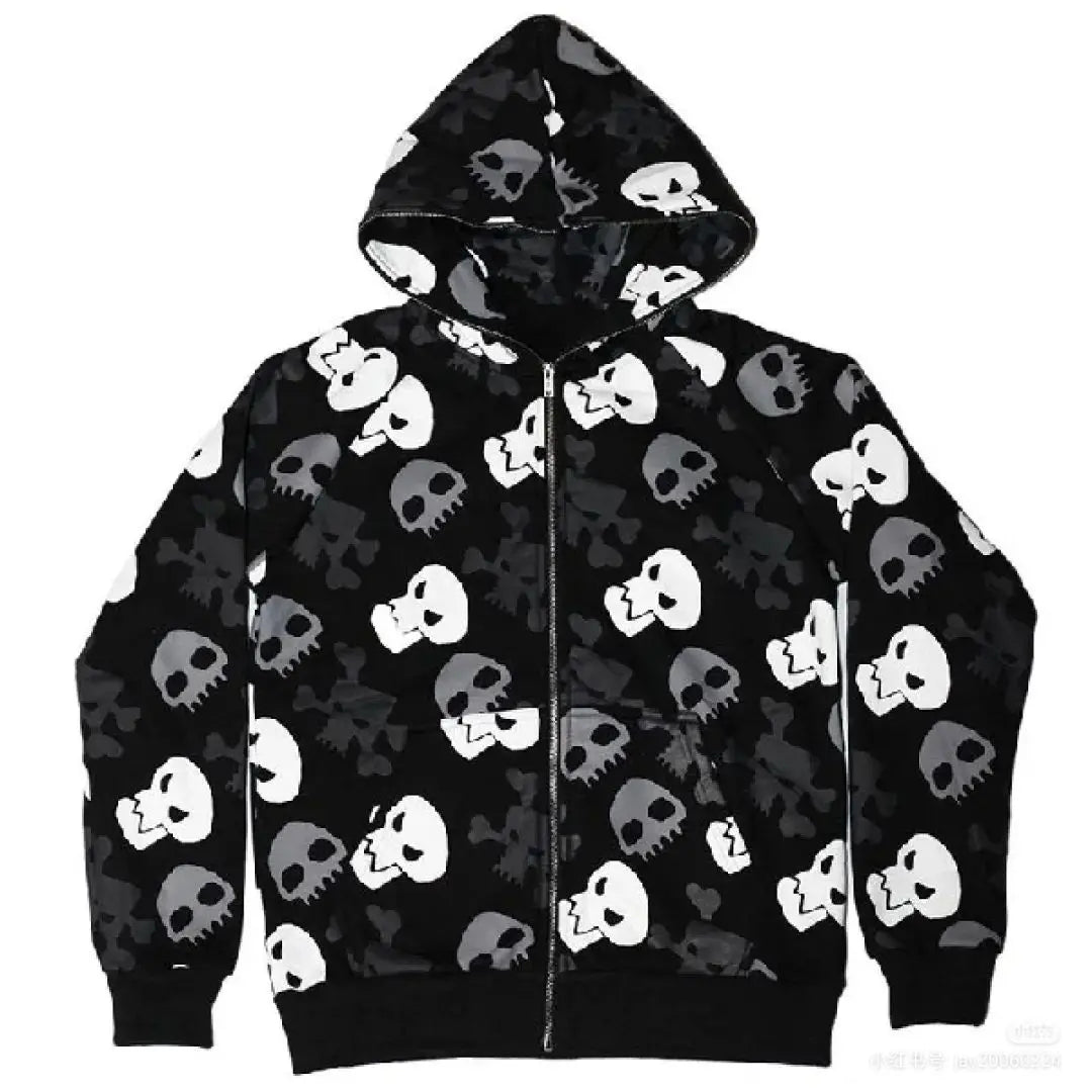 HOUZHOU Harajuku Grunge Vintage Zip Up Hoodies Women 2023 Gothic Skull Print Japanese Fashion Sweatshirt Streetwear Y2k Clothes