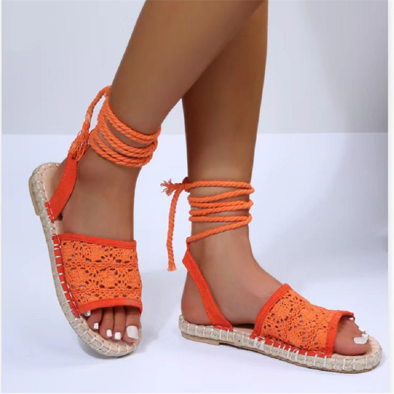 Roman Sandals Women's 2022 Summer New Flat Open Toe Braided Narrow Band Gladiator Design Shoes Fashion Cross-Tie Women's Sandals