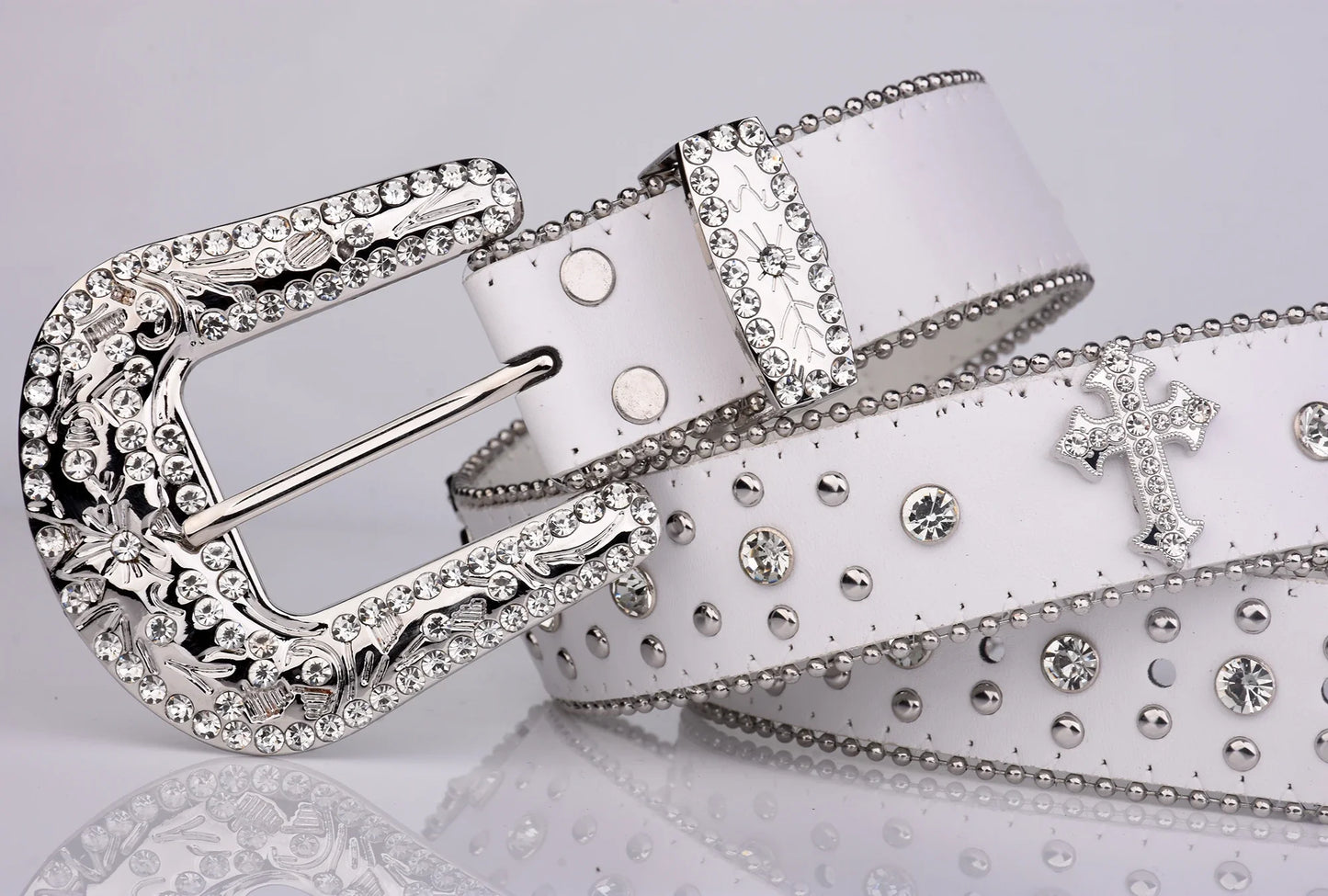 Punk Rhinestone White Belt female male fashion western jeans female jeans jewelry fashion design Y2K Jeans Belt