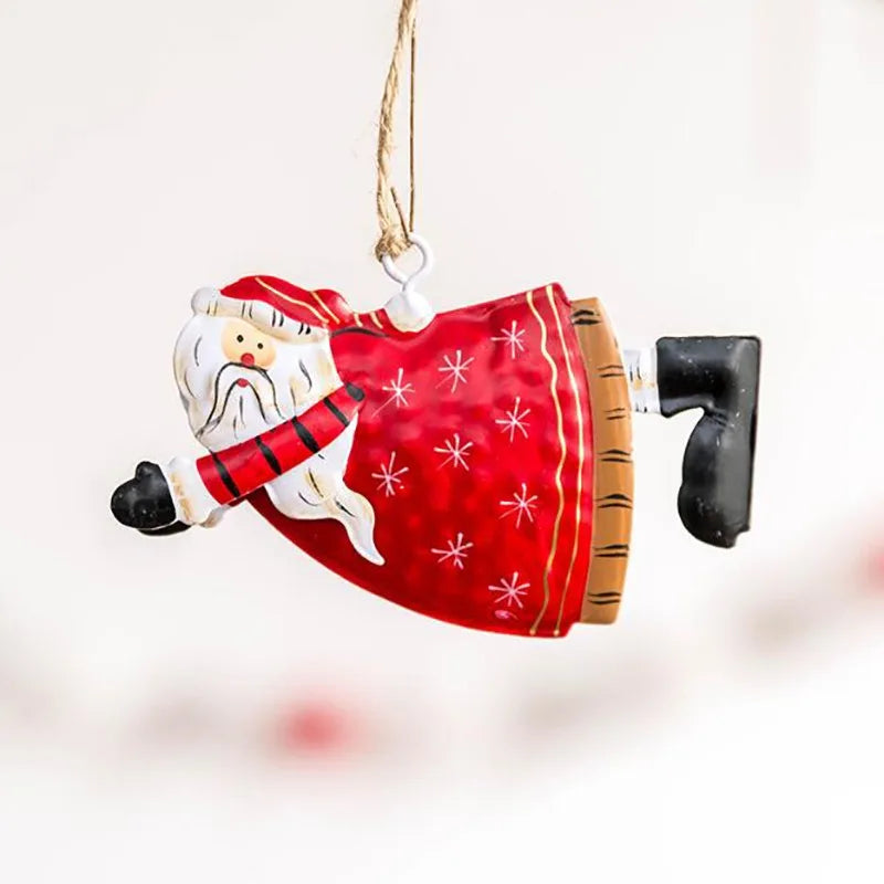 Retro Metal Xmas Tree Embellishment Welcome Door Hanging Pendants Santa Claus Cartoon Angel Doll Drop Ornaments Christmas Decor