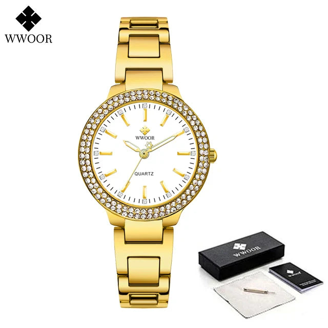 WWOOR New Women's Watches Fashion Crystal Diamond Ladies Quartz Wristwatch For Woman Relogio Feminino Female Montre Reloj Mujer