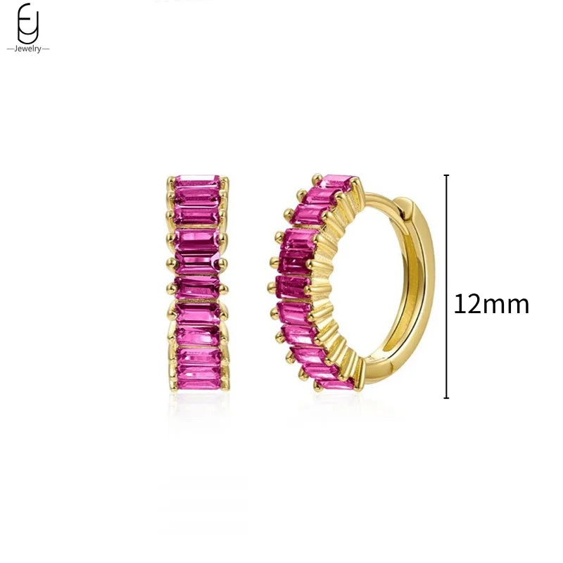 925 Sterling Silver Needle Rose Red Crystal Stud Earrings For Women Water Drop/Heart Pendant Gold Earrings Fashion Jewelry Gifts