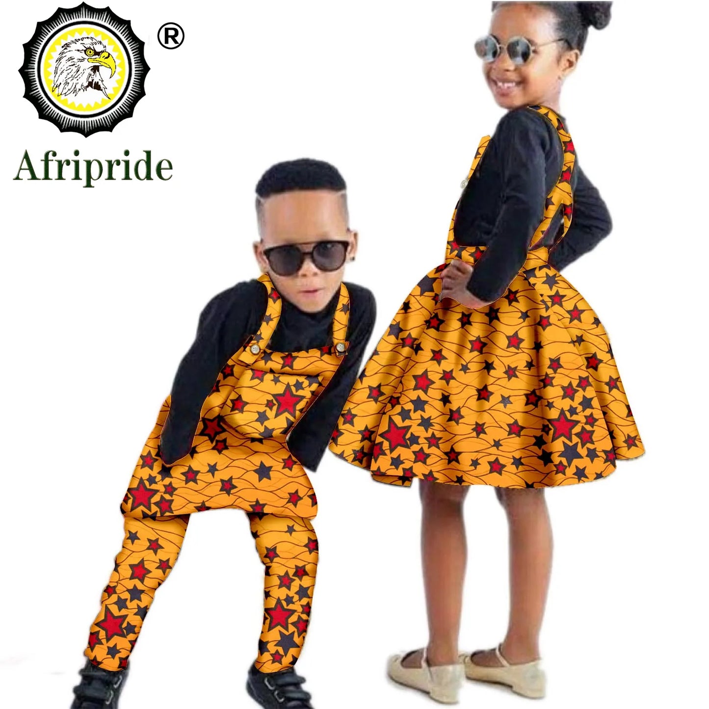 African Children Clothing Print Ankara Boy Suspender Trousers And Girl Suspender Skirt 100% Cotton AFRIPRIDE