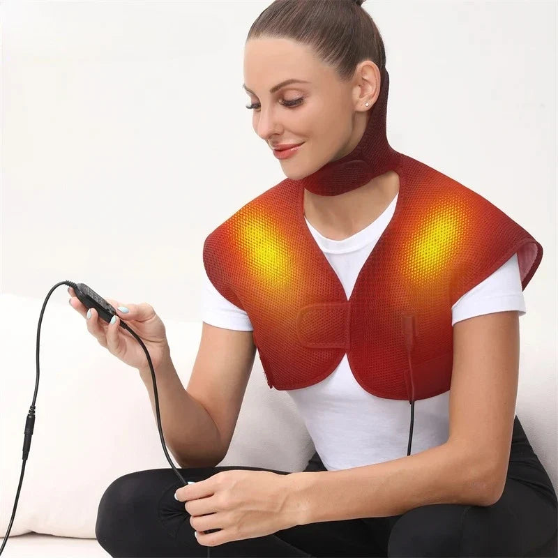 Heated Shawl Vest with Vibration Massager Adjustable Fit for Muscle Pain Relief Shoulder Neck Joint Warmth Recovery