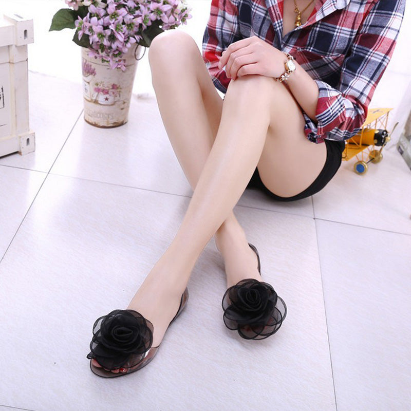 Sandals female summer Flat bottom Lace Big flower Trochanter transparent Plastic Women's Shoes melissa  2022 summer new pattern