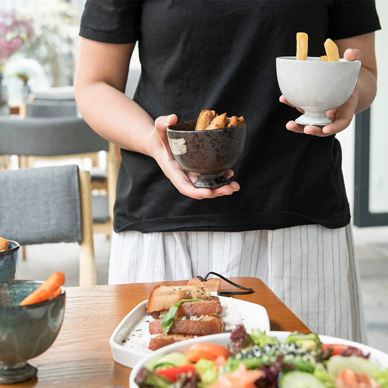 Scandinavian Style High Leg Anti-Scald Underglaze Household Bowls