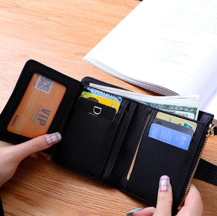 Women Two-folding Wallet Multi-function Clutch Bag Small Wallet, Two-folding Green, Two-folding Black