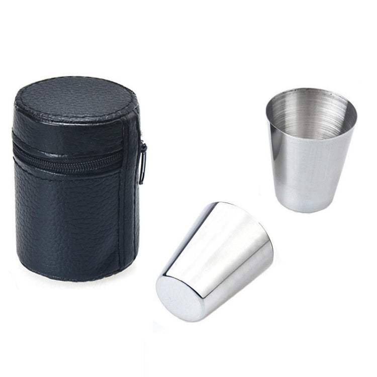 2 Sets Outdoor Mini Stainless Steel Small Wine Glass Hiking Camping Travel Portable Drinking Cup Set with Leather Case, Small 30ml Travel Portable Drinking Cup