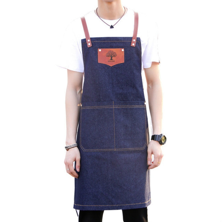 Denim Forest Pattern Apron Drawing Hairdress Overalls