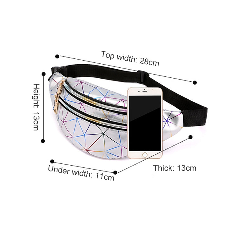 Laser Pattern PU Leather Waist Bags Women Fanny Pack Single Shoulder Bag, Double Zipper Rhombus (Black ), Double Zipper Rhombus (Pink), Double Zipper Rhombus (Sliver)