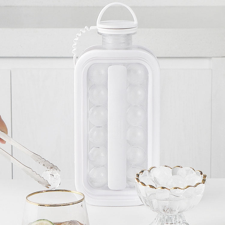 2 in 1 Round Ice Cube Mold Portable Ice Ball Maker Bottle Kettle with Lid White, 17 Grid