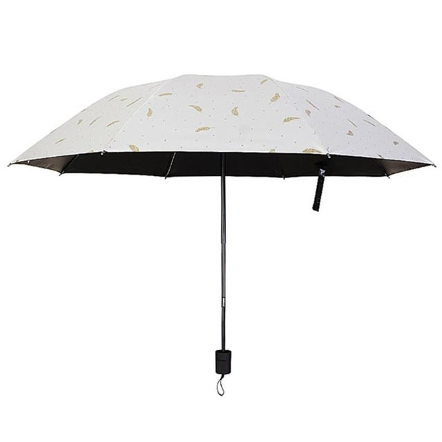 Feather Pattern Umbrella Dual-Use Three Folding Manual Control Portable Sunscreen Rain Umbrellas Windproof Parasol